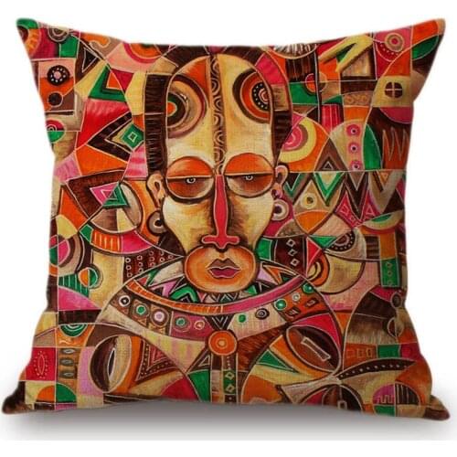 Colorful Abstract Africa Painting Art Home Decorative Sofa Throw Pillow Case Exotic African Lifestyle Cotton Linen Cushion Cover