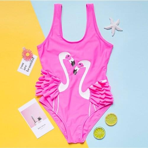 Flamingo Girl Swimsuit One Piece Swimwear 2-8 Years Toddler Girls Bathing Suit Monokini Cute Childrens Swimwear Beachwear 2021