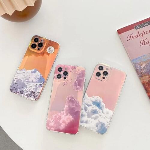 Fashion korea laser aurora Cloud Snow mountain soft silicon phone case for iphone 12 Pro 7 8 plus 11 X XS XR MAX MiNi SE 2 Cover