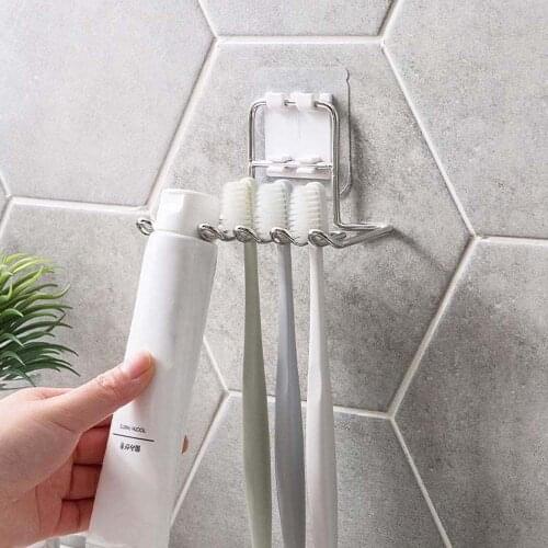1PC Wall Mounted Stainless Steel Toothbrush Holder Bathroom Tooth Brush Toothpaste Razor Organizers Stand Bathroom Accessories