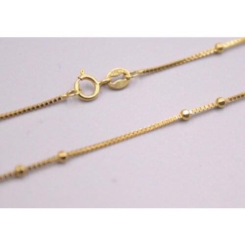 Real 18K Yellow Gold Chain For Women Female 1.8mm Smooth Bead with Box Link Chain Necklace 45cm Length Au750