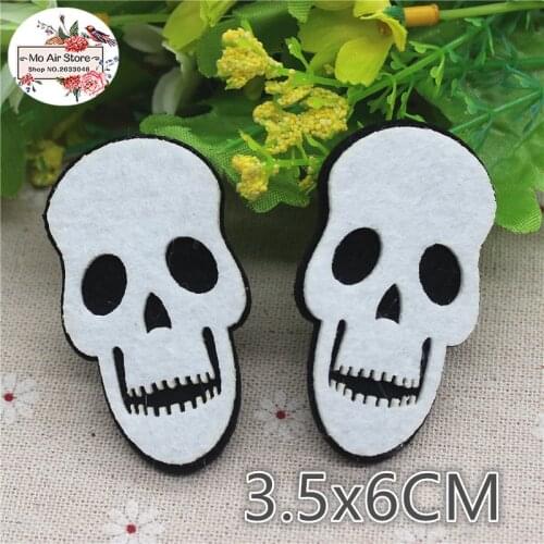 3.5x6CM 10pcs Non-woven patches Halloween white skull Felt Appliques for clothes Sewing Supplies diy craft ornament
