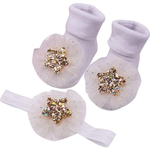 Baby Infant Socks +1PC Hair Belt Toddler Girls Sequins Anti-slip Socks Baby Supplies