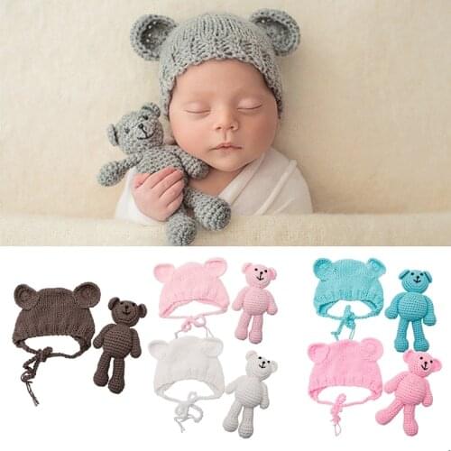 NEW Newborn Baby Girl Boy Photography Prop Photo Crochet Knit Costume Bear +Hat Set