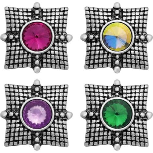 New Beauty Rhinestone Square pattern 20MM Metal snap buttons for DIY 18mm snap jewelry wholesale KZ3377 wholesale