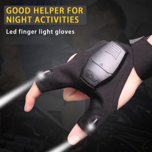 1 Pair Fishing Fingerless Gloves Fishing Gloves LED Flashlight Camping Hiking Cycling Night Lighting Gloves Outdoor Accessory