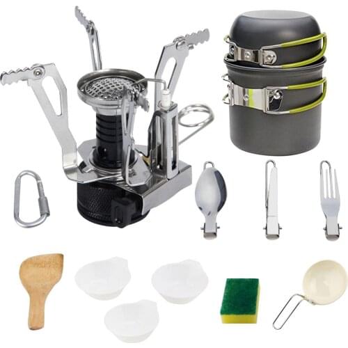 Portable Aluminum Folding Mini Camping Stove Kitchen Kitchenware Kit Nonstick Pot Cookware For Camping Hiking Outdoor Backpackin