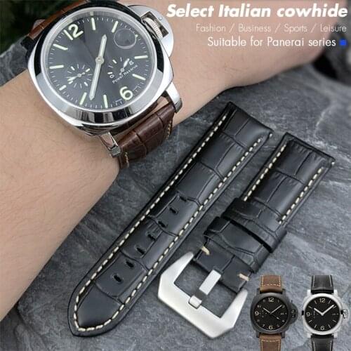 24mm Cowhide Genuine Leather Watchband Fit for 44mm Panerai Watch Alligator Pattern Black Green Brown Strap Bracelets Free tools