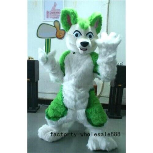 Halloween Xmas Fancy Cosplay Fursuit Green Husky Dog Wolf Dog Furry Costume Mascot Fursuit Birthday Party Outfit Adult Unisex