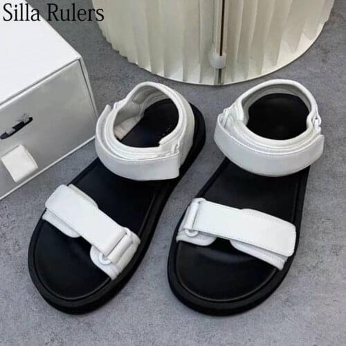 New Hook Thick Sole Beach Shoes Woman Casual One Strap Gladiator Summer Sandals Woman Leather Peep Toe Summer Shoes Woman
