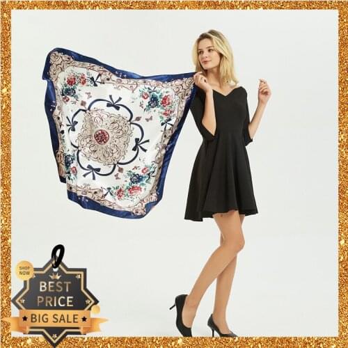 2020 New Print Women Scarf 90cm Square Pashmina Twill Silk Feeling Ladies Kerchief Luxury Scarves Hijab Fashion Shawls and Wraps