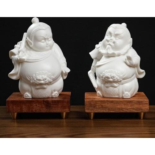 Chinese ceramic door god statue，Modern art handmade white porcelain sculpture High-end home decoration accessories statue