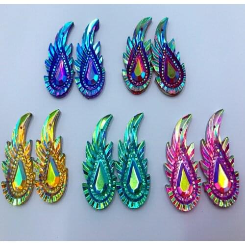 30pcs 36*17mm Leaves shape Mixed colour Sew on rhinestones flatback resin crystals accessory gemstone strass loose beads