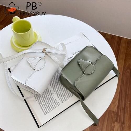 Retro Solid Color PU Shoulder Bag Casual Women Small Square Flap Crossbody Bags Women Casual Vintage Flap Handbags