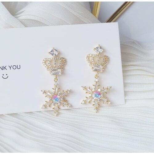 Super Shine Luxurious Noble Top Quality Crystal CZ Crown Earring for Women Charm AAA Cubic Zirconia Snowflake Stud Earrings Gift