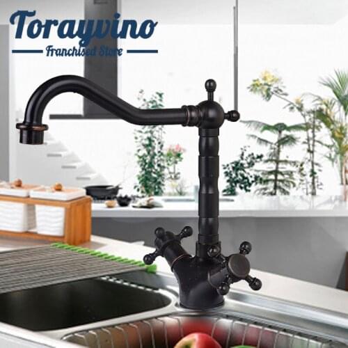 Kitchen faucet mixer Deck Mounted Oil Rubbed Black Brass Rotatable torneira cozinha quente fria Swivel Basin Sink Faucets Tap
