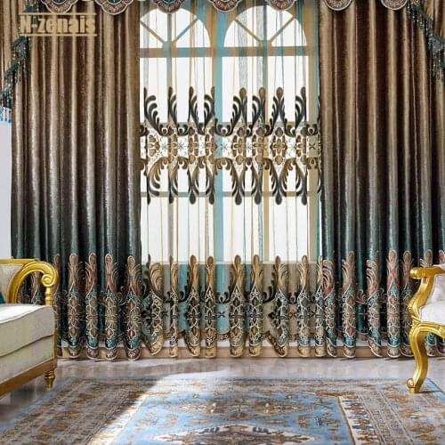 Embroidered Curtains for Living Room and Bedroom European Style Curtain Semi- Blackout Curtains Left and Right Biparting Open