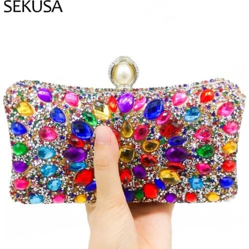 Bohemian Sytle Women Evening Bags Rhinestones Wedding Purse Diamonds Pearl Chain Shoulder Day Clutches