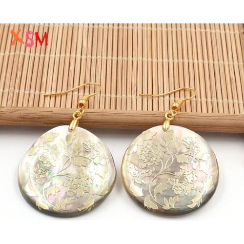 Xinshangmie Unique Design Natural Abalone Shell Gold Foil Blossom Round Statement Earrings For Women Charms Jewellery Gift 1Pair