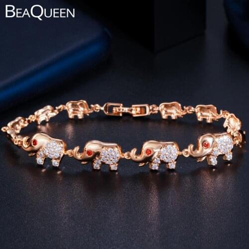 BeaQueen Lovely Gold Color Animal Charm Jewelry Accessories Cubic Zirconia Cute Elephant Bracelets Bangles for Women B210