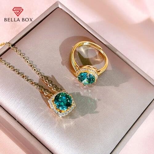 BELLA BOX 3ctw 925 Sterling Silver Rings Necklces Jewelry Set For Women Girl Round Created Moissanite Wedding Engagement Jewelry