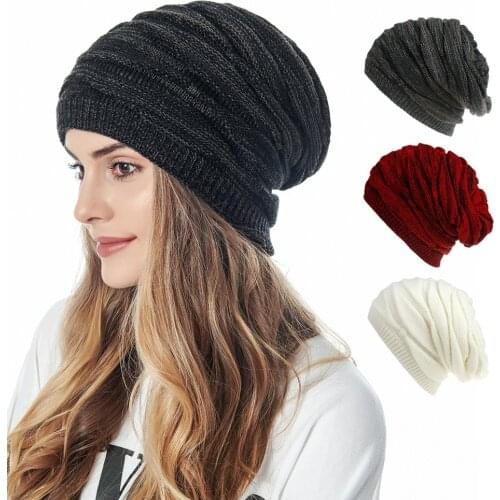Winter Adult Slouchy Beanie Hat Knit Women Men Double Layer Skullies Caps Hats for Girls
