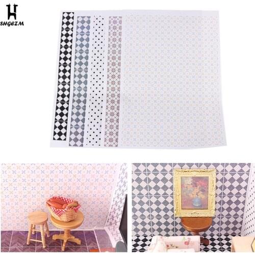 1/12 Dollhouse Miniature Floor Sticker Wall Decal Kitchen Bathroom Accessory Doll House Floor Sticker Wall Decal