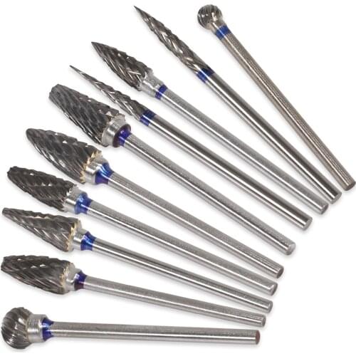 10Pcs New Tungsten Carbide Steel Material Burs Cutters Tips Polishing Multifunctional Grinding Drills P-Type 2.35mm Tool Kit