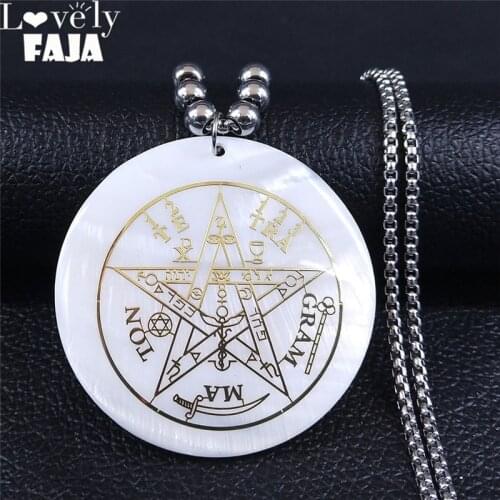 2021 Witchcraft Ouija Pentagram Shell Stainless Steel Necklace Women Gold Color Long Chain Necklace Jewelry joyas N20092
