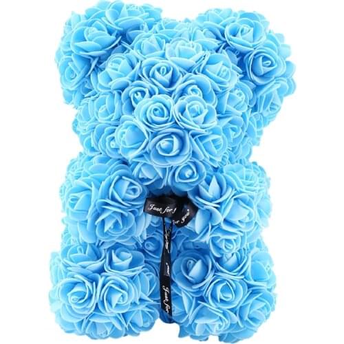 25cm Teddy Bear of Rose Artificial Flowers PE Rose Bear for Women Valentines Wedding Christmas Gift Box Home Decor