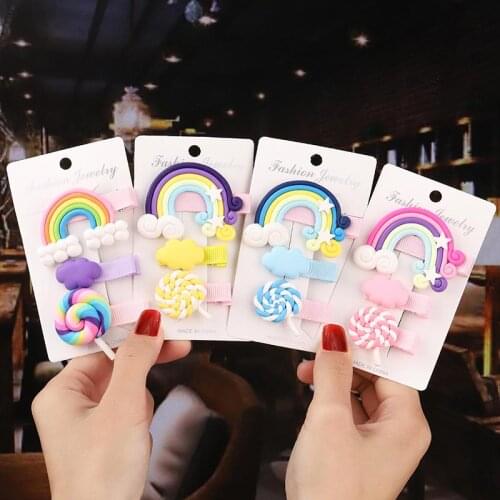 3/6Pcs Cute Cartoon Flowers Rainbow Princess Hair Band Children Girls Kids Elastic Hair Accessories Tie Hair Ring Rope Headdress