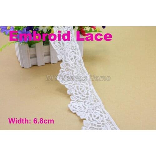 6.8cm width Cotton embroid lace sewing ribbon guipure trim or fabric warp knitting DIY Garment Accessories free shipping#3135