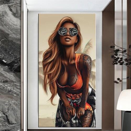 Abstract Cool Sexy Girl Tattoo Canvas Painting Wear Glasses Sex Women Poster Prints Wall Art Pictures for Living Room Home Decor