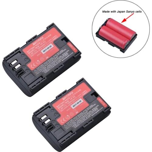2Pc Sanyo Cells LP-E6 LPE6N Camera Battery AKKU for Canon DSLR EOS 5D Mark II III 60D 60Da 7D 70D 6D Camera Accessory