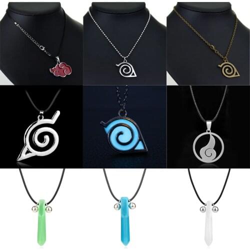 Naruto Necklace Anime Jewelry Konoha Symbol Shodai Hokage Tsunade Uzumaki Akatsuki organization red cloud Pendants Necklaces