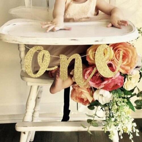 Glitter One Banner Garland 1st Birthday Party Decoration Kids 12 Months Photo Bunting Garland Flags Boy Girl Birthday Decor