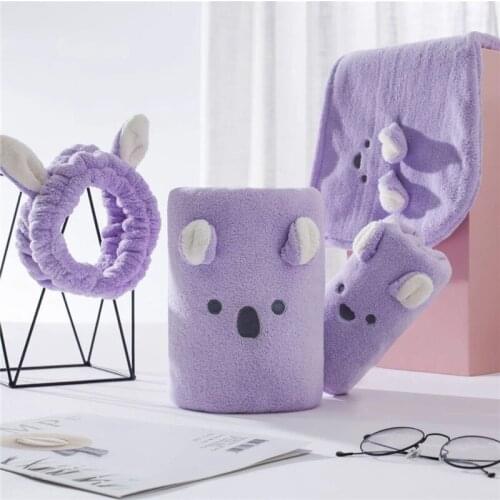 4 Pcs/set Bath Towel Face Towels Hair Cap Wash Face Hairbands Soft Quick Dry Microfiber Coral Fleece Candy Color Bathroom Sets