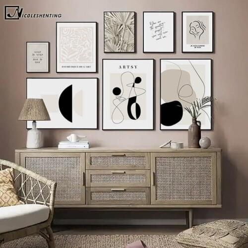 Boho Abstract Shape Poster Palm Leaf Woman Nordic Painting Artwork Canvas Print Motivational Quotes Picture Wall Art Decoration