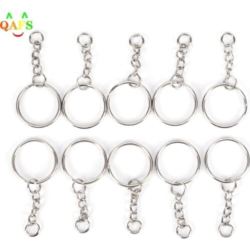50pcs/lot Polished Silver Color 25mm Keyring Keychain Split Ring with Short Chain Key Rings Women Men DIY Key Chains accessories