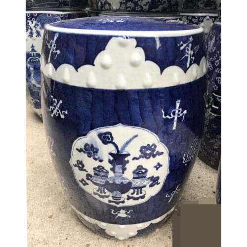Jingdezhen Porcelain Ceramic Drum Stool Painted Blue And White Grand Stool Balcony Bathroom Ceramic Stool