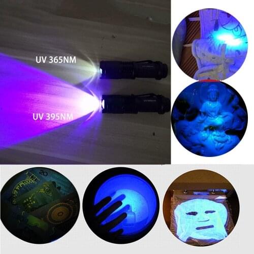 365nm 395nm Led UV Flashlight Torch ultravioleta flash Light Lamp Ultra Violet purple Blacklight Fluorescent AA Money penlight