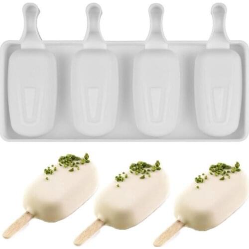 Food Safe Silicone Ice Cream Molds 4 Cell Frozen Ice Cube Molds Popsicle Maker Tray DIY Homemade Freezer Ice Lolly Mould