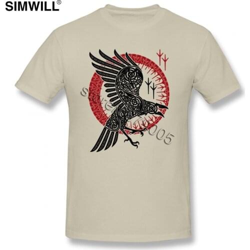 Viking RAGNAR RAVEN T-Shirts Mens 100% Cotton Old Norse Runes Bird Tees Short Sleeved Round Neck Tee Classic Tshirt Large Size
