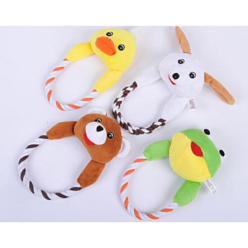 Cotton rope animal head plush toys cotton hair pet toys dog toys vocal toys cotton rope toys
