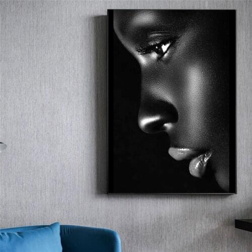 Black Profile Lip Woman Oil Painting on Canvas Cuadros Posters and Prints African Wall Art Picture for Living Room Bedroom Decor
