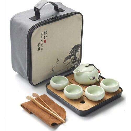 Chinese Travel Kung Fu Tea Set Ceramic Portable Teapot Porcelain Teaset Gaiwan Tea Cups of Tea Ceremony Tea Pot With Travel Bag