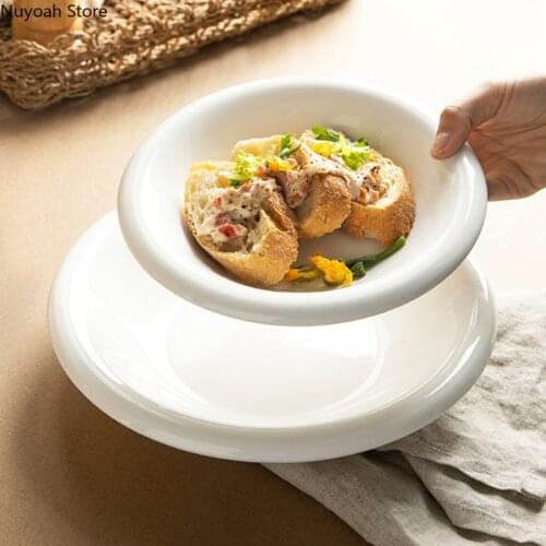 Chinese 8 Inch White Ceramic Plate Home Breakfast Plate Dish Soup Plate Solid Color Disc Home Tableware Kitchen Bar Decoration