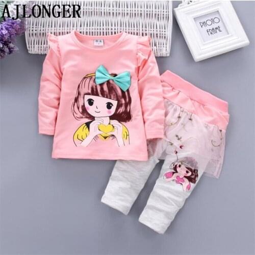 Autumn Winter Baby Girls Clothes Sets Cartoon T-shirt & Pants 2pcs Outfits Kids Clothes Princess Suit For Girls Children