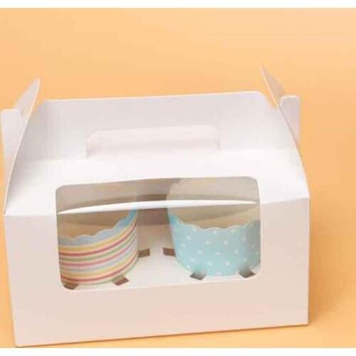 6Pcs Two Case White Pink Blue Kraft Paper Cupcake Box Cake Box With Clean PVC Window Baby shower Party Favor Box Cake Packaging