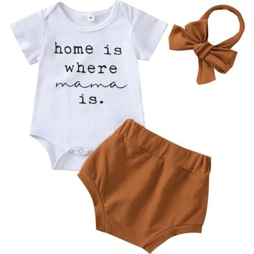 Citgeett Summer Infant Baby Girls Tracksuits Letter Print Short Sleeves Romper + Elastic Pantie + Headband Clothes 0-18Months